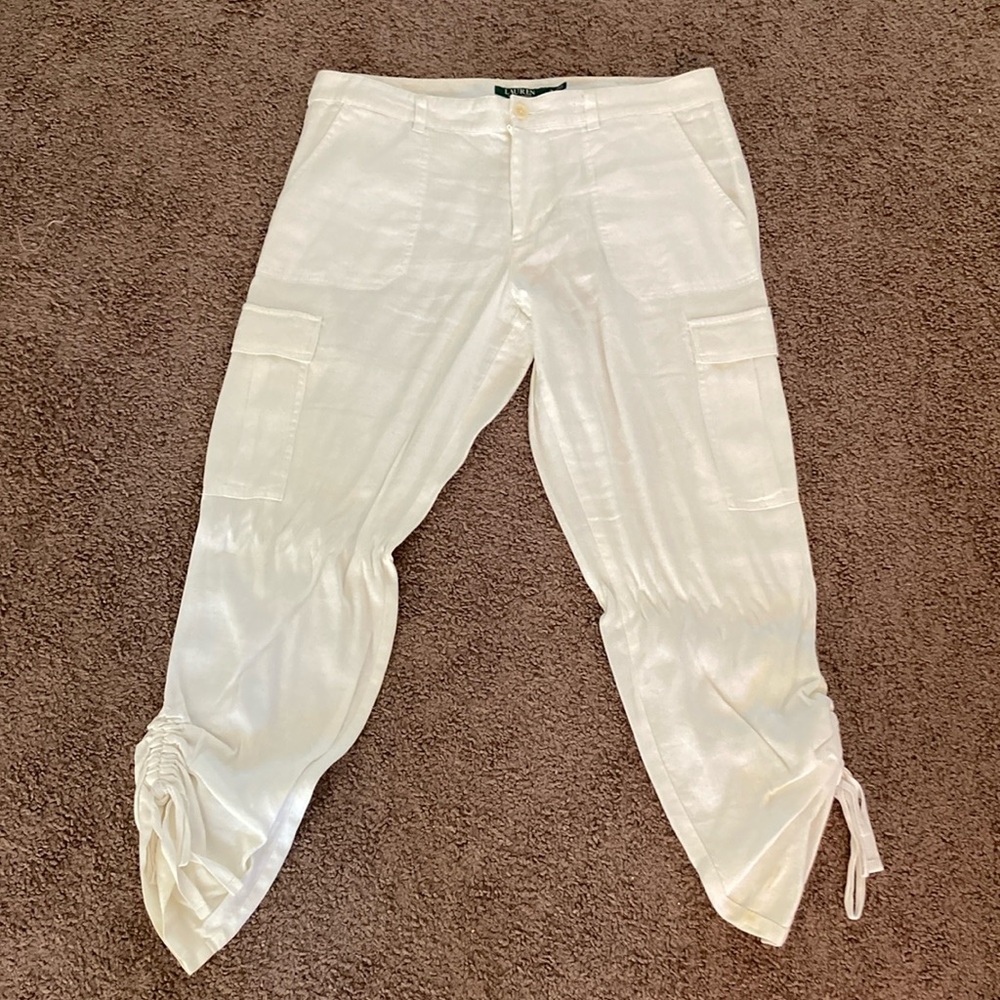 Lauren Ralph Lauren Linen Cargo Drawstring Pants Size 12 White